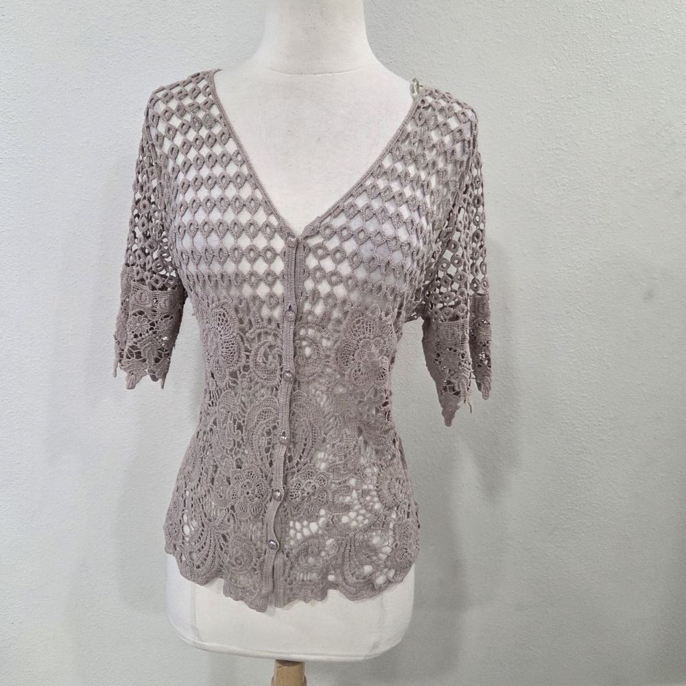 Crochet Lace Button-Front Top — Dusty Mauve